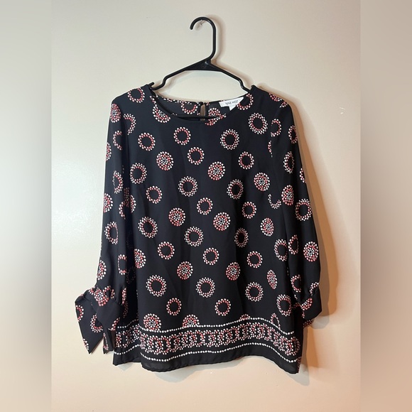 Nine West Tops - Nine West Black Boho Printed Long Tie Sleeve Blouse NWOT